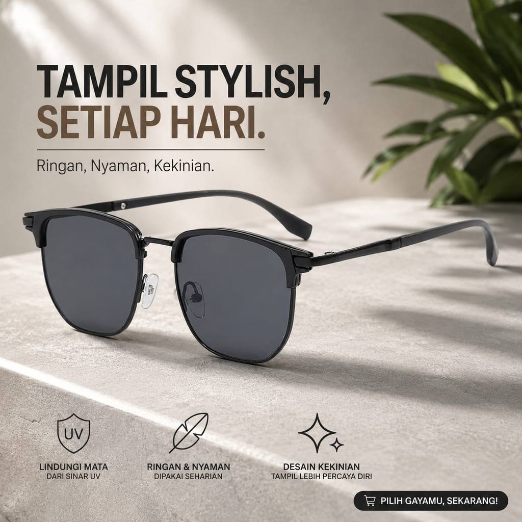 Hitam Anti UV400 Kacamata Hitam Anti UV400 Retro Bingkai Hitam Fashion Modern UV400 Retro Bingkai Hi