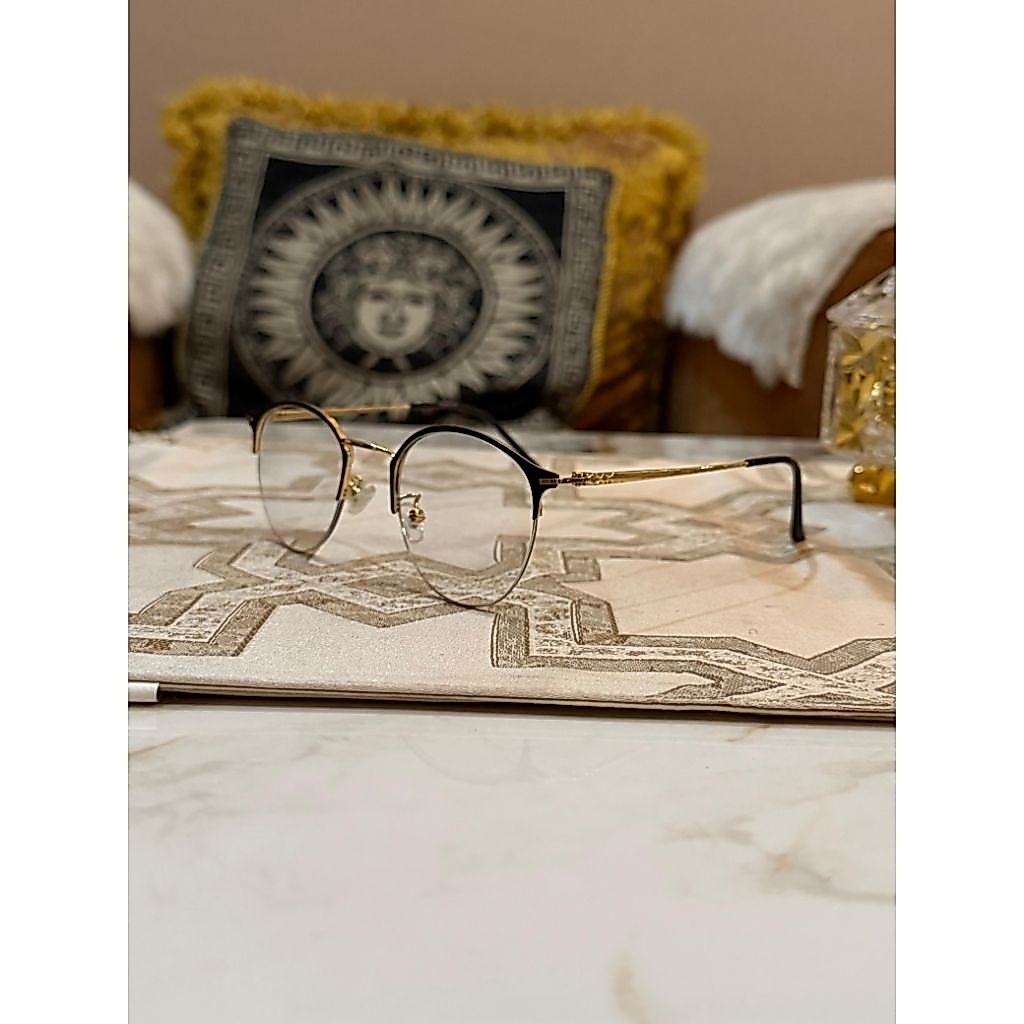 NEW frame lensa bluecromic oval titanium black gold [ COD ]