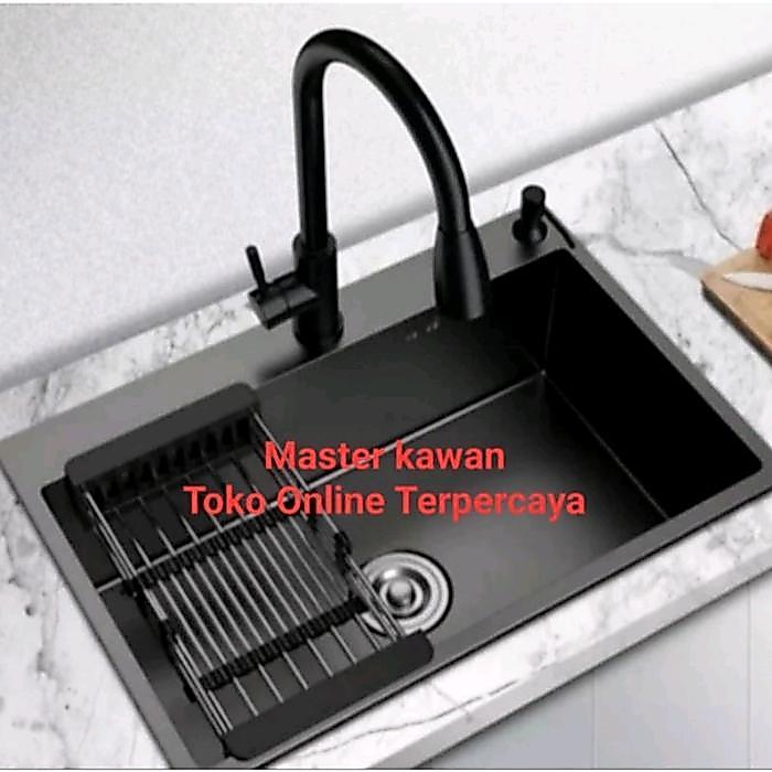 (PROMO) PAKET KITCHEN SINK STAINLESS JKM 5243 BLACK /SINK JKM 5243 HITAM