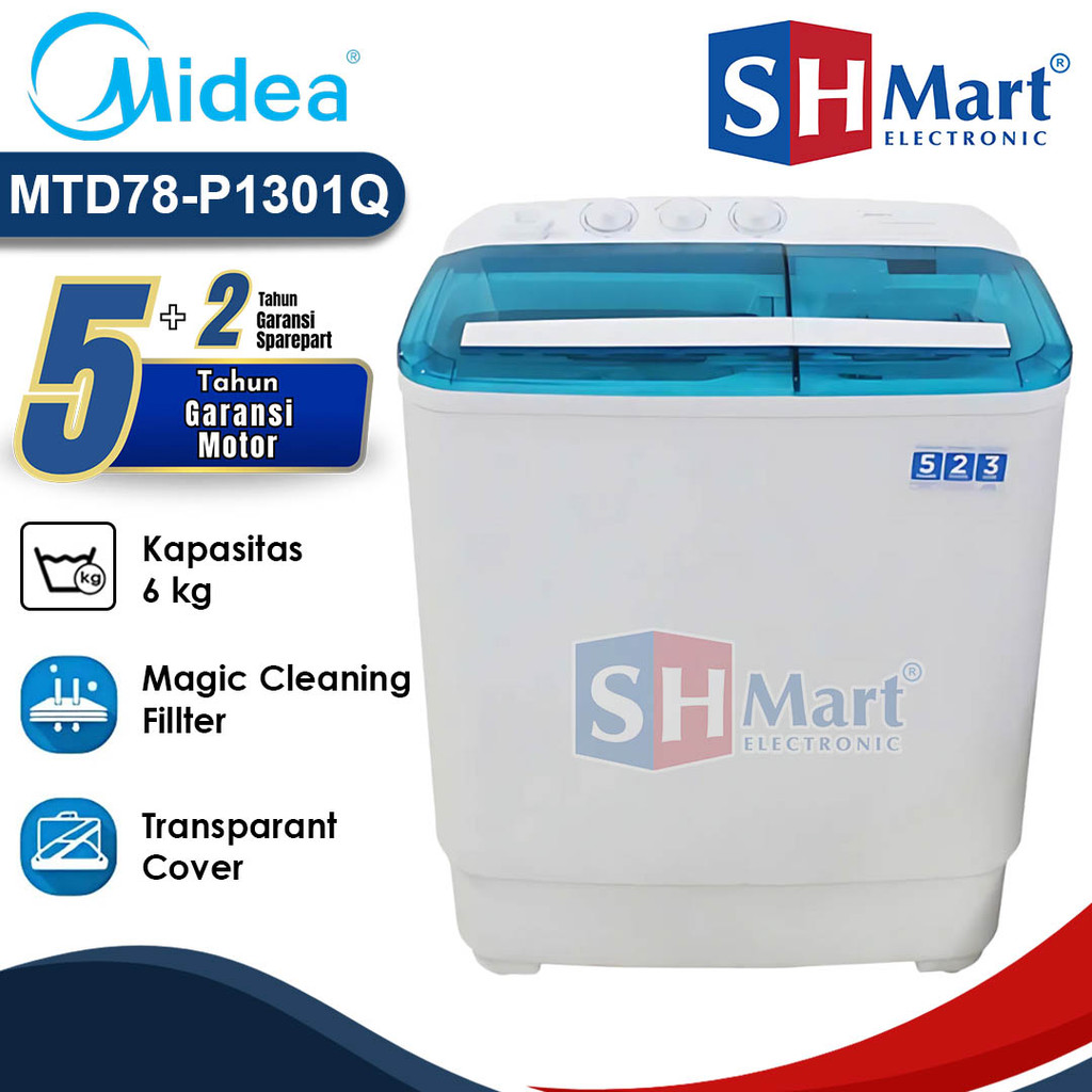 Midea Mesin Cuci 2 Tabung 6 Kg MTD78-P1301Q / MTD78 P1301Q / MTD78 Garansi Resmi (MEDAN)