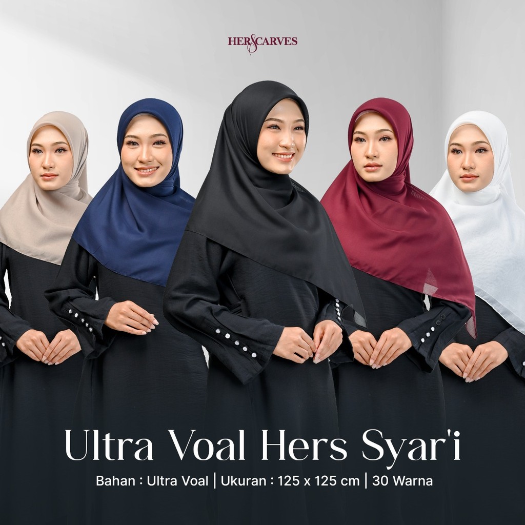 Ultra Voal Syari Hers - Kerudung Hijab Segi Empat Polos Syari Pouch Premium by HerScarves -  [Paket 