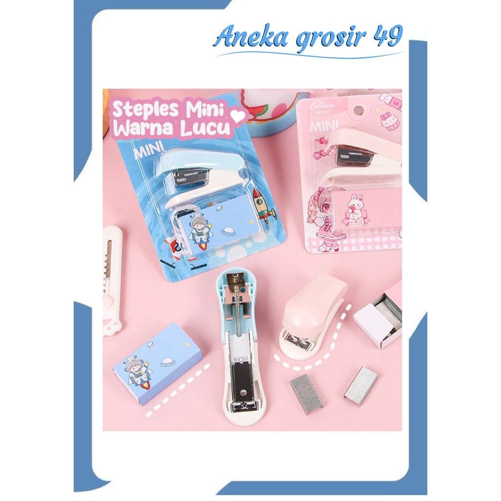 

SAG Staples Mini Set Stapler Portable Lucu Karakter Aksesoris Perlengkapan Kantor Free Isi Staples