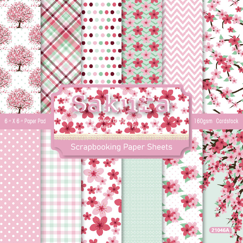 

KLJUYP 24 sheets 6"X6" Sakura Paper Scrapbook paper Scrapbooking patterned paper pack Y craft Background paper