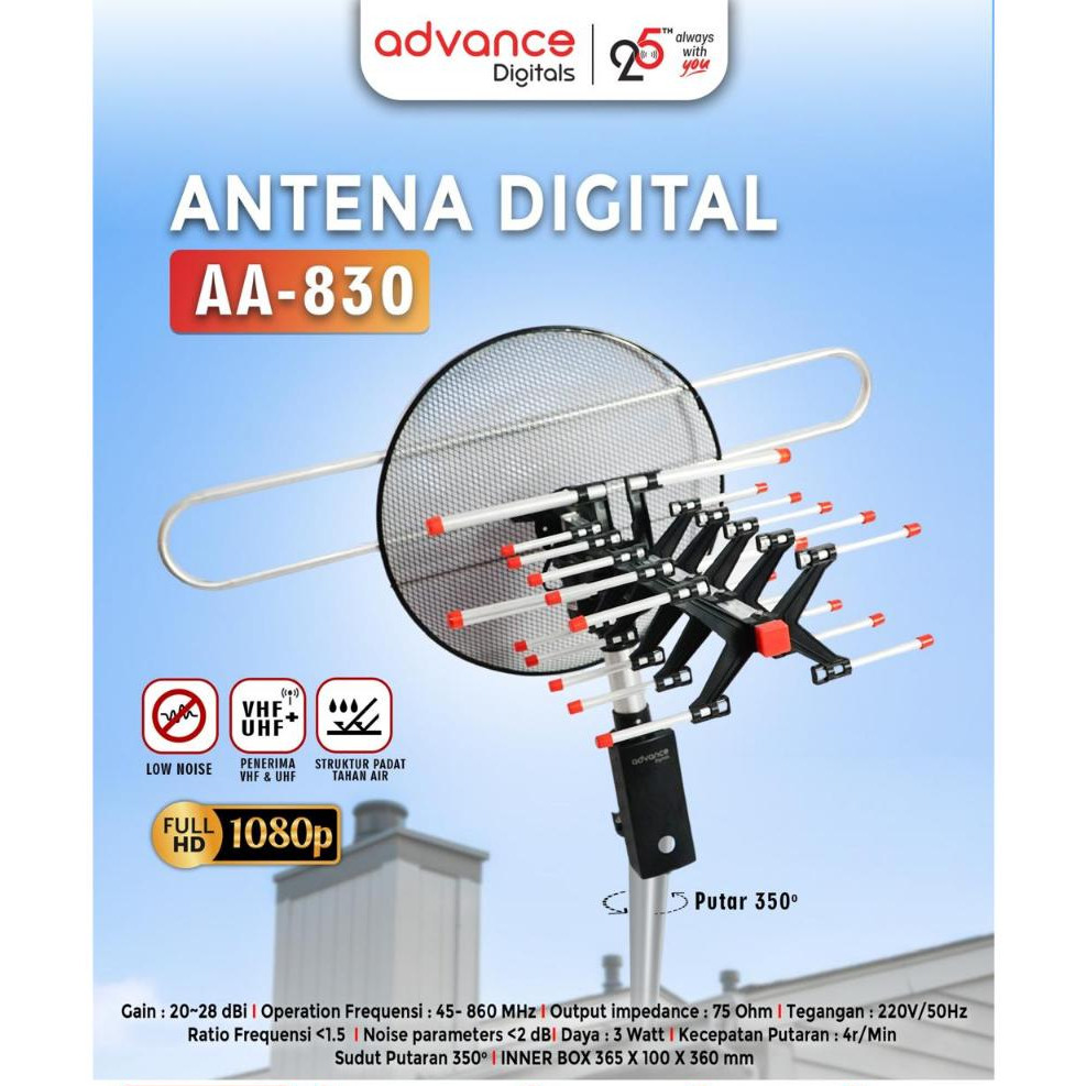 ICION Murah Advance AA-830 Antena Outdoor dengan Remote Bisa Berputar Support STB TV LED Tabung Gara