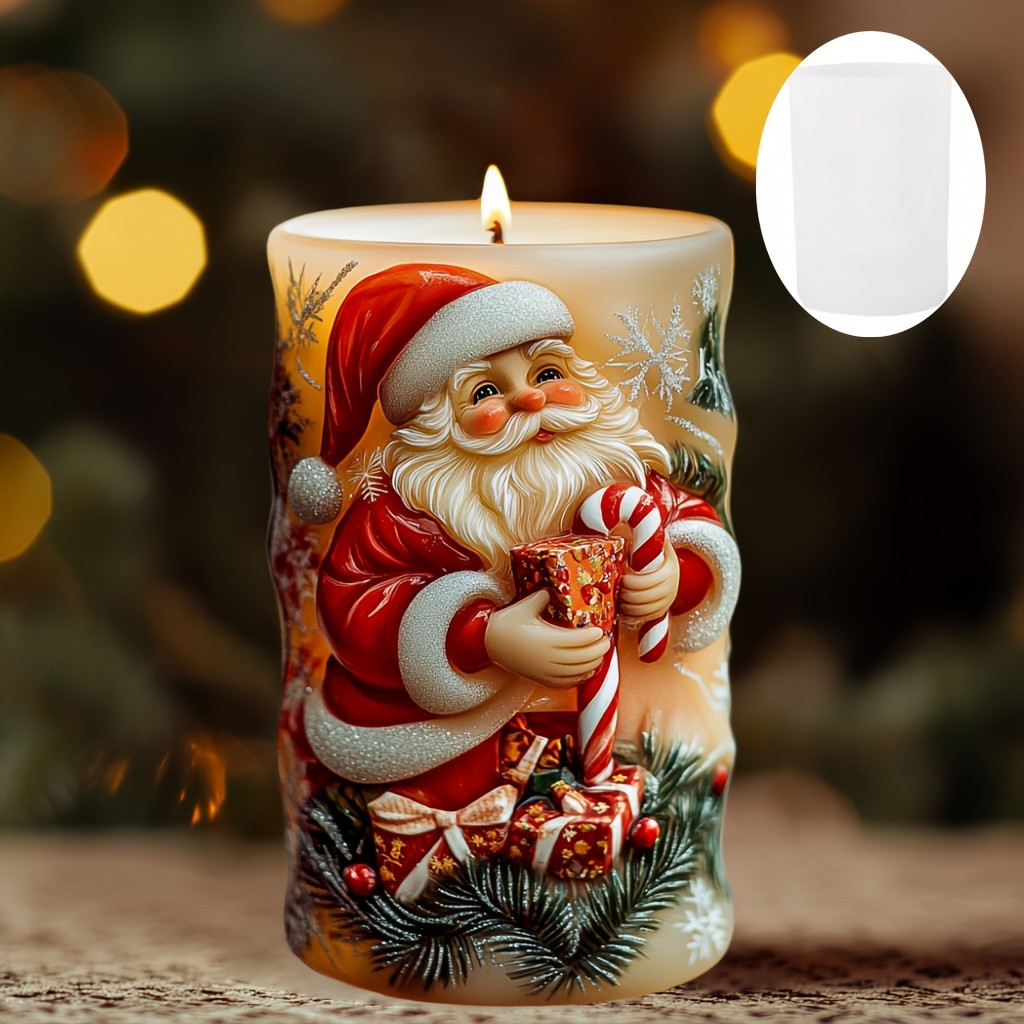 

Santa Claus relief cylindrical candle silicone mold cane candy Santa Claus relief cylindrical resin gypsum molds gift
