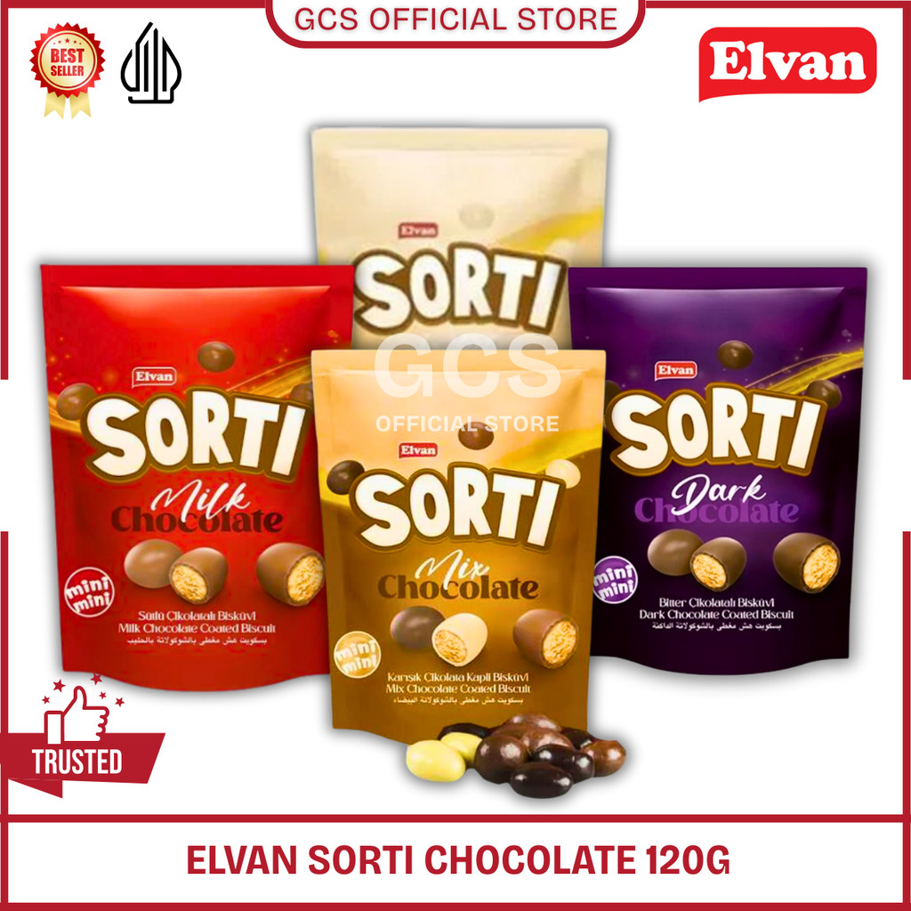 

ELVAN SORTI CHOCOLATE Biskuit Bersalut Cokelat Rasa Susu Milk White Dark Mix Chocolate Turki 120g