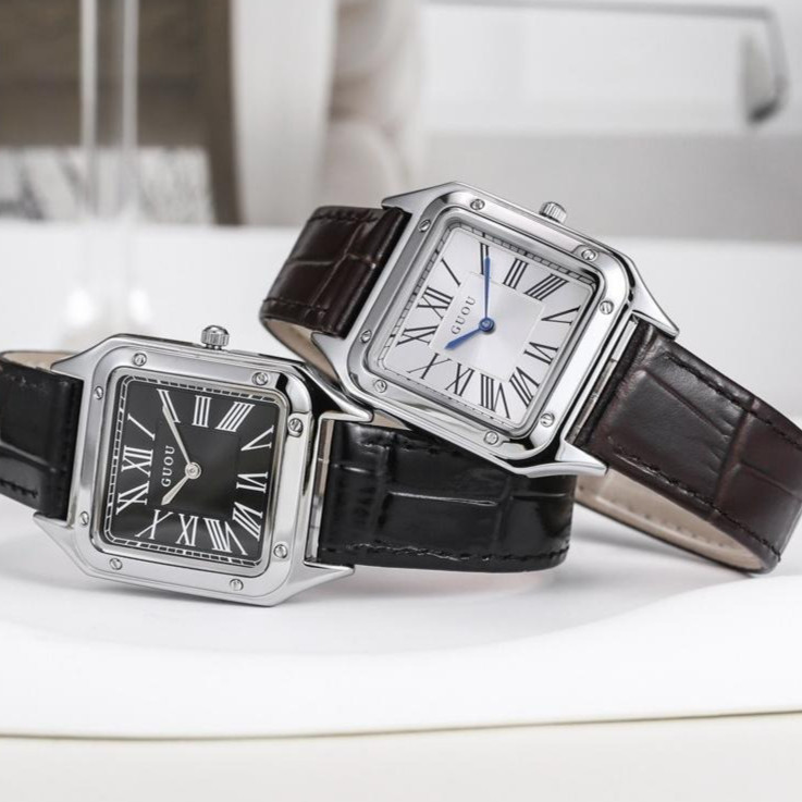 Jam Tangan Kuarsa Wanita Skala Romawi Antik Dial Persegi Kecil PU Tali Kulit Jam Tangan Fashion