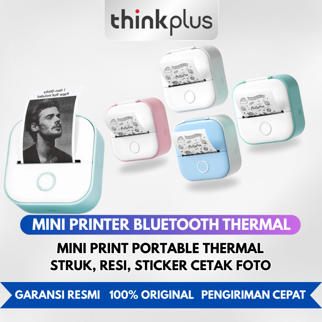 

Thinkplus Printer Bluetooth Mini Portable Print Photo Sticker Maker Label Resi Inkless T02