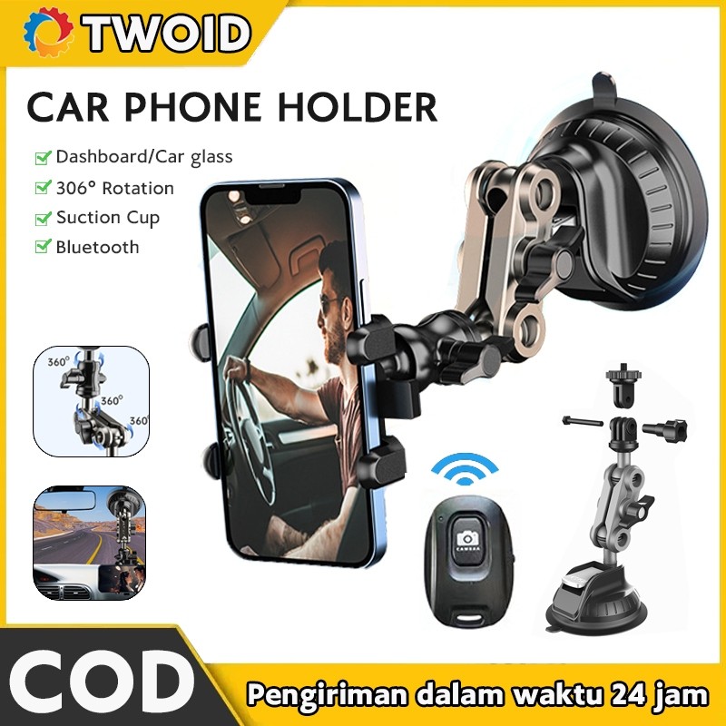 

Car Phone Holder Hp Stand Holder Mobil Dashboard Suction Cup Automatic Lock 360 ° Bluetooth Remote Control