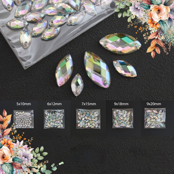 KRISTAL JAHIT PAYET SAMPAN PELANGI 5 SIZE