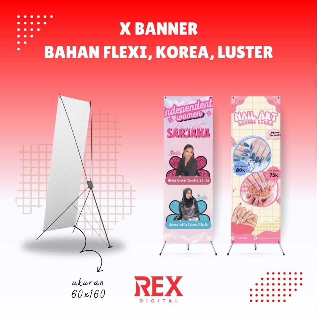 cetak x banner 60 x 160 / x banner bahan flexy 280gr / cetak x banner / Banner Wisuda Custom Free De