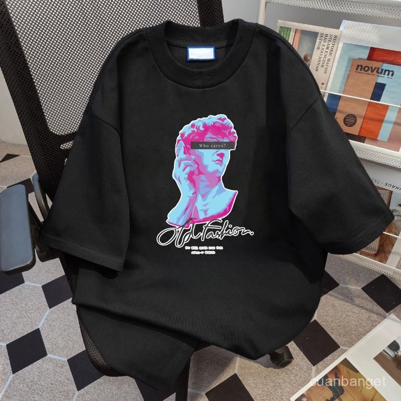 Kaos bermotif hitam putih untuk pria dan wanita Desain Wajah Abstrak 100% katun   Fashion korean sty