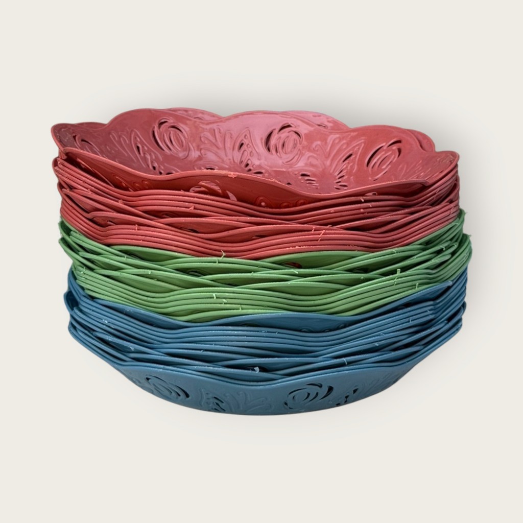 PIRING ROTAN PLASTIK MOTIF BUNGA 12 PCS | PIRING BUAH BUAHAN SUGUHAN | PIRING PECEL SERBAGUNA BTS