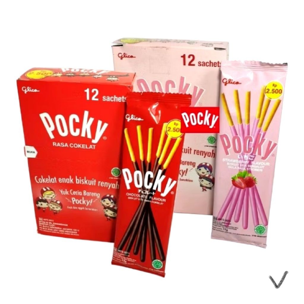 

Glico POCKY biskuit stick sachet 11 gr / sachet. Cocholate / strawberry