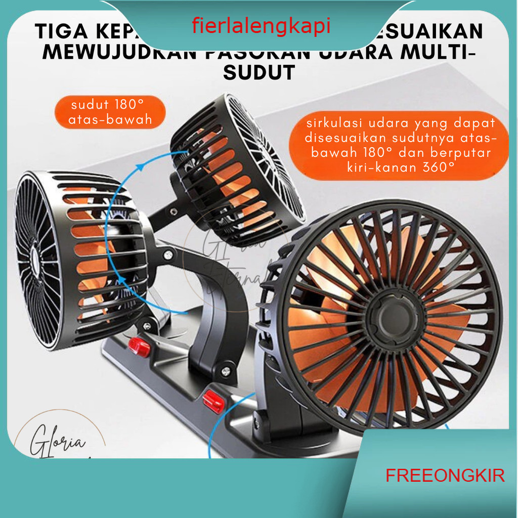Kipas Angin Mobil 3 Kepala 12/24V Kipas Pendingin Truck USB Dashboard Rotasi 360 Fan Car CoolingKipa