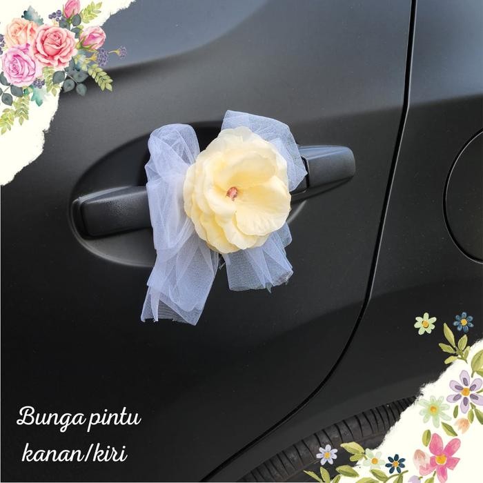 Dekorasi Kap Mobil Pengantin Pernikahan Car Tile Karangan Bunga Murah - Putih/Pink, 1 Warna Kain