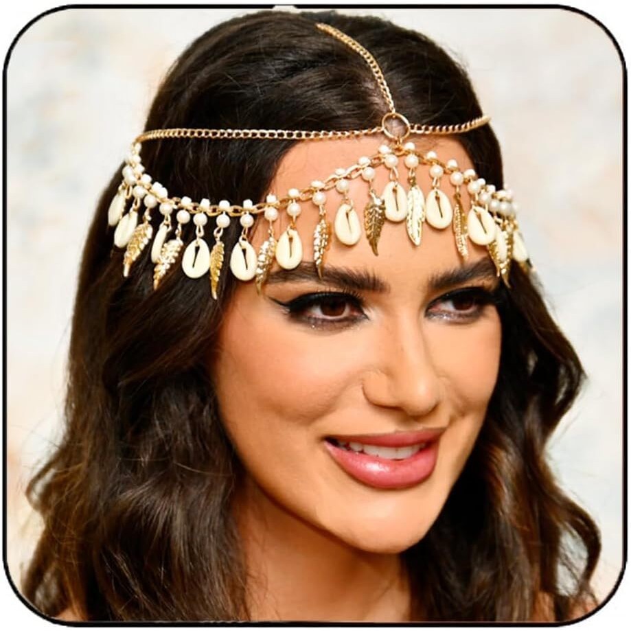 Wedding Head Jewelry Bohemian Bridal Headpiece Beach Sea Shell Gold Color Leaves Tassel Hair Chain F