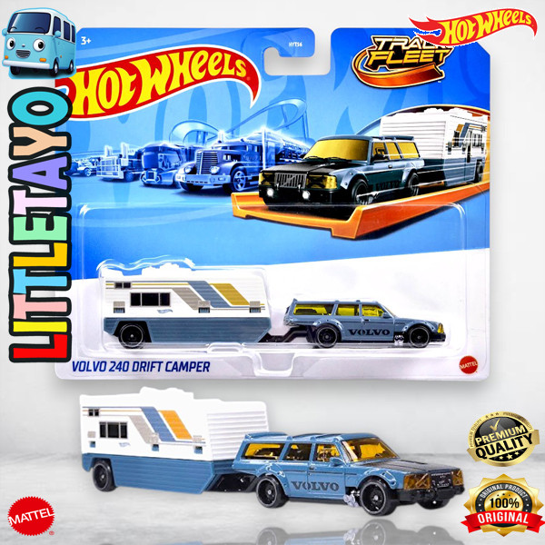 Hot Wheels Track Fleet Volvo 240 Drift Camper Diecast Truck Derek Transport Trailer Hauler Rig