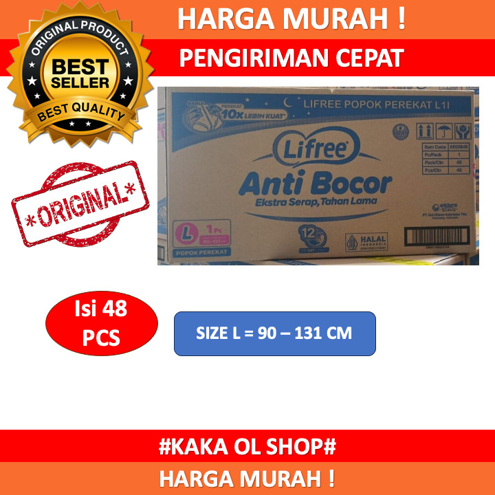 Lifree Popok Perekat Dewasa / Popok Dewasa Perekat Ukuran M/L/XL isi 48 Pcs/Karton