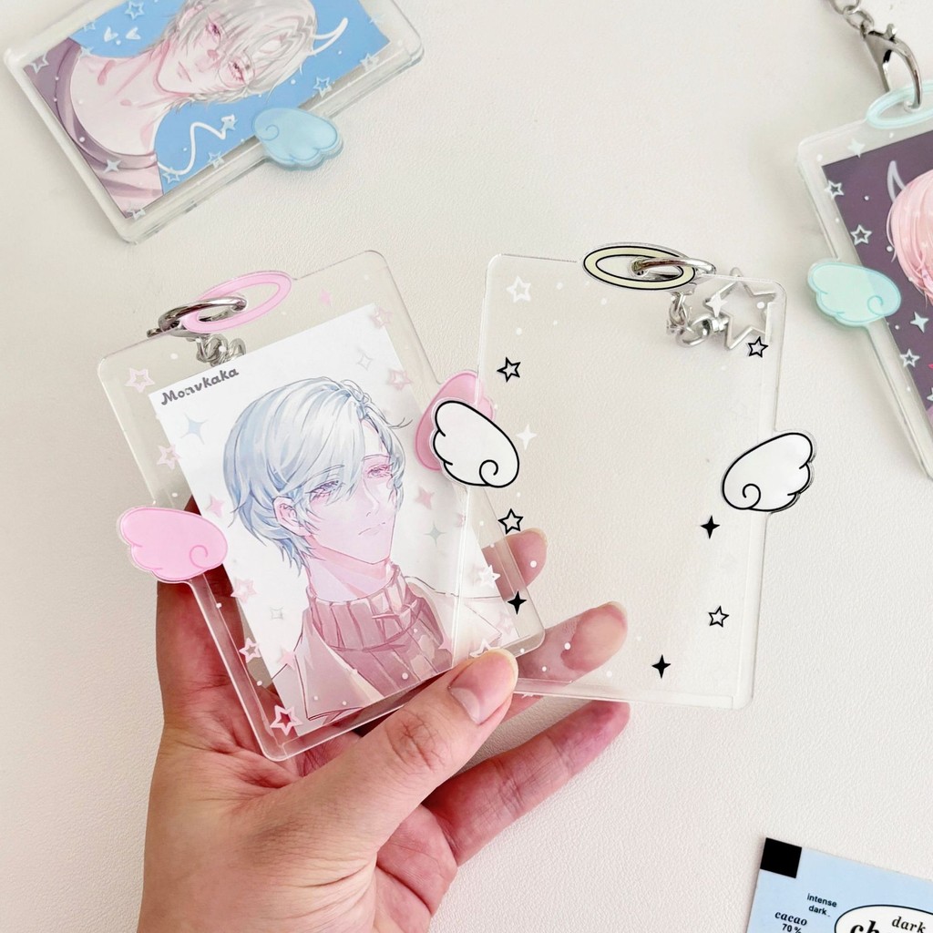 

Ins Angel Wings Kpop Photocard Holder Transparent Card Holder Star Pendant Key-ain Student Bus Car Case Photo Protector Sleeves