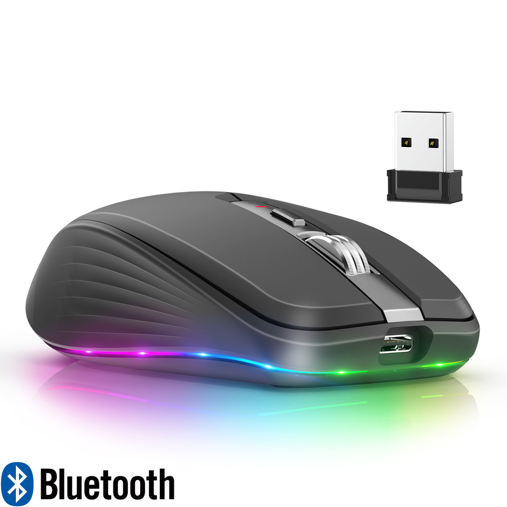Dual Mode Rechargeable Wireless Bluetooth 2.4G Mouse RGB Mute Mouse For Windows Mac IOS Android Lapt