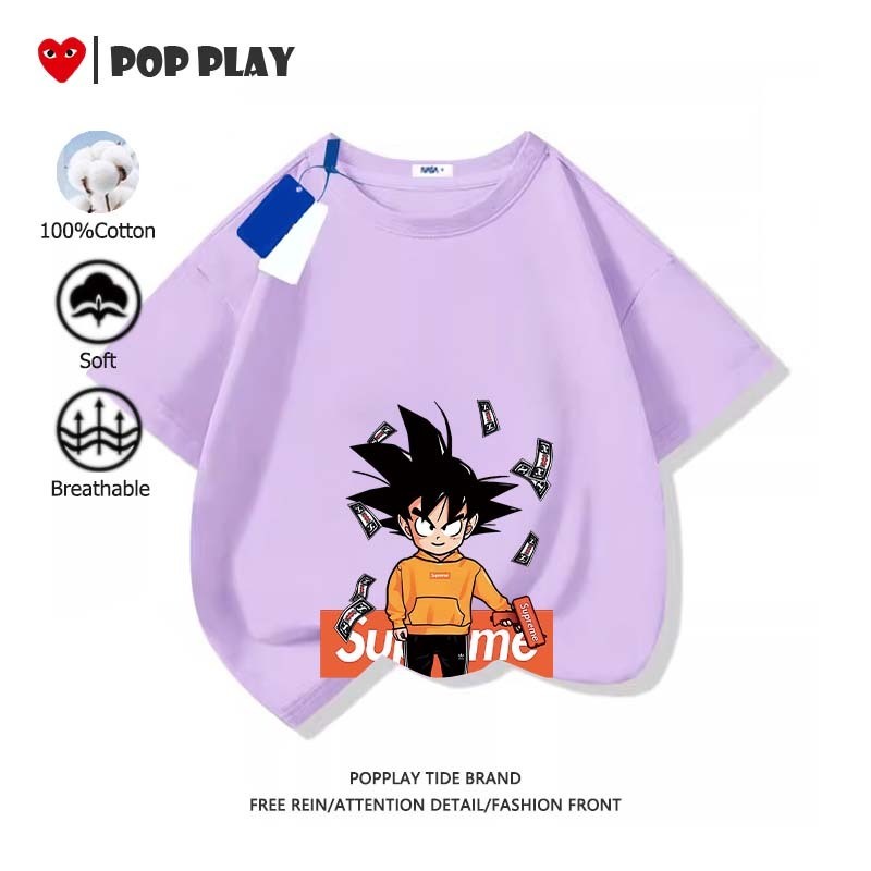 Kaos Anak Katun 100% adem seharian Bahan porous Dragon Ball Desain eksklusif Streetwear Korea （pengi