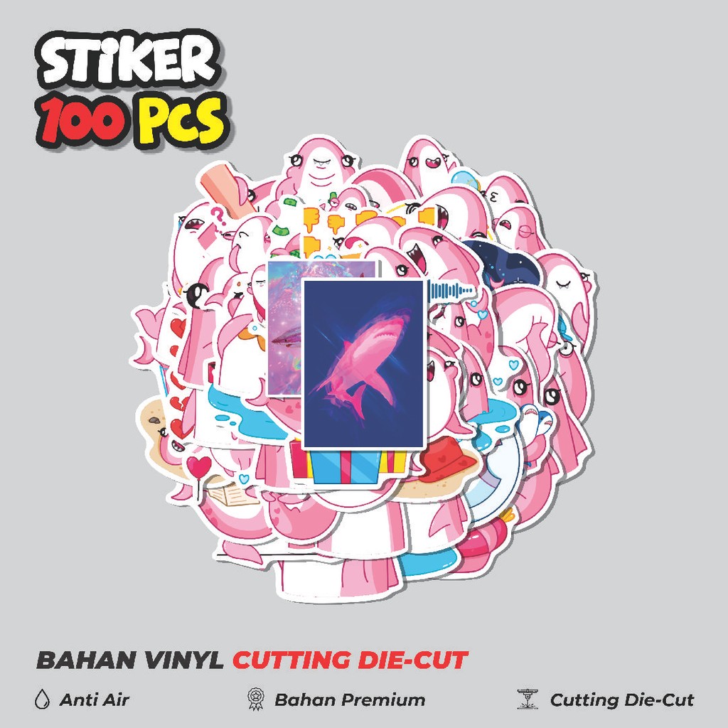 

Terbaru! 50 pcs Stiker Animal Shark Pink Akulina [Hiu] Dekorasi Lucu Kreatif untuk Notebook, Skateboard, HP