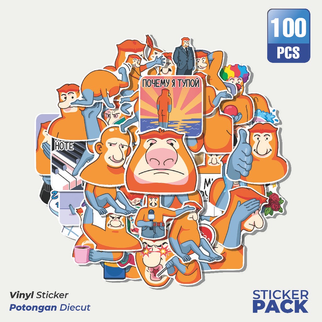 

100 PCS STIKER Monkey Oren NOA SCH Waterproof Aesthetic- Untuk Laptop, Motor, dan Helm - Paper Stationery Pack