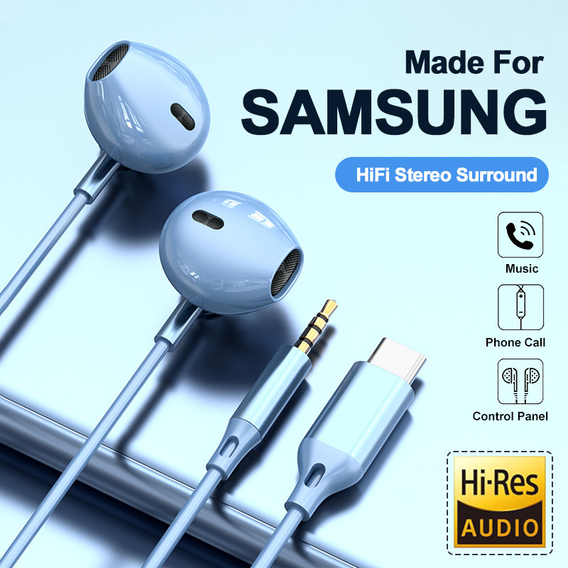 For Samsung Headphones HiFi Surround Sound In-ear USB Type C 3.5mm With wire control Wired Earplugs 