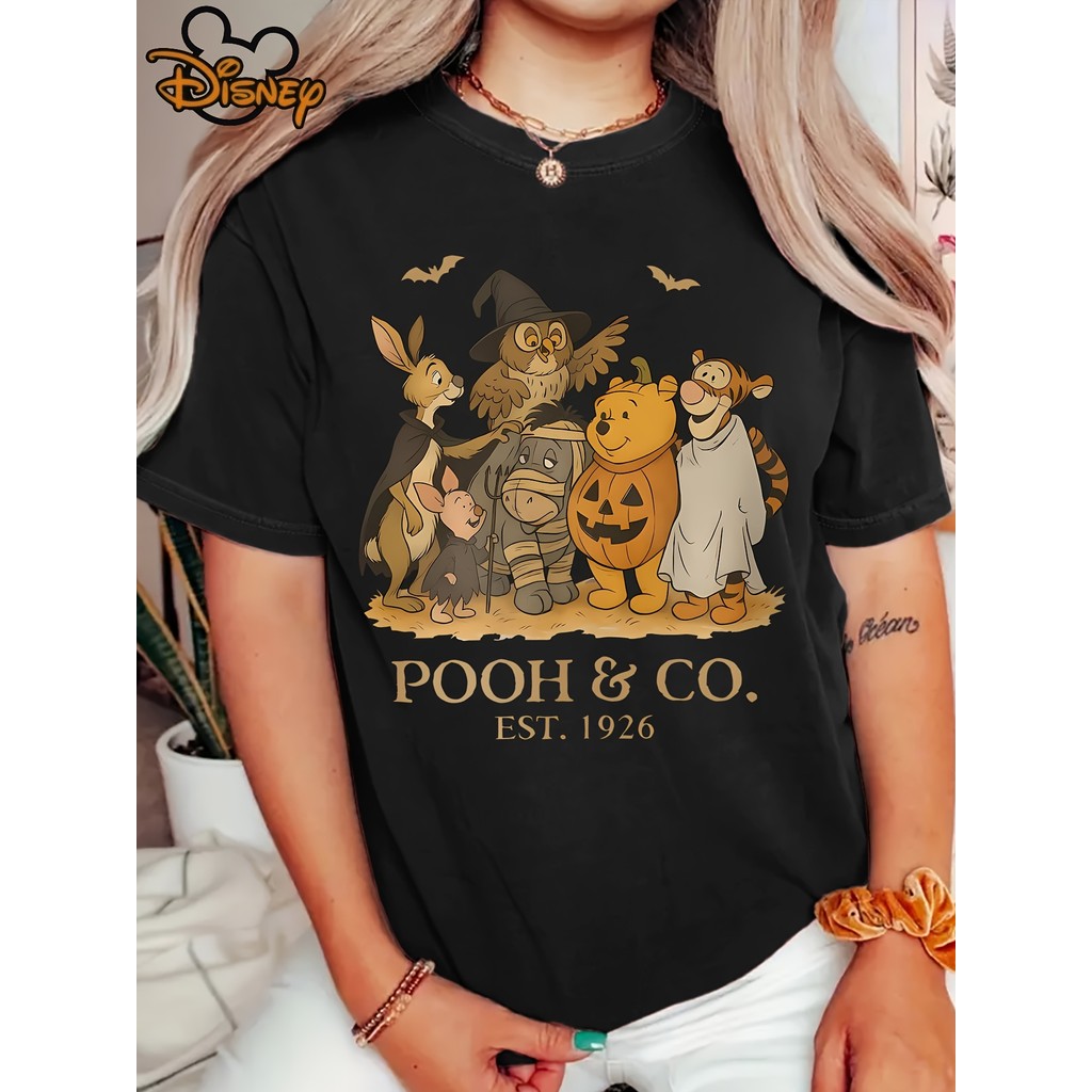 Tren Baru Kaos Halloween Vintage Resmi Wanita Disney - Seri Labu Pooh & Teman Atasan Leher Bulat Rin