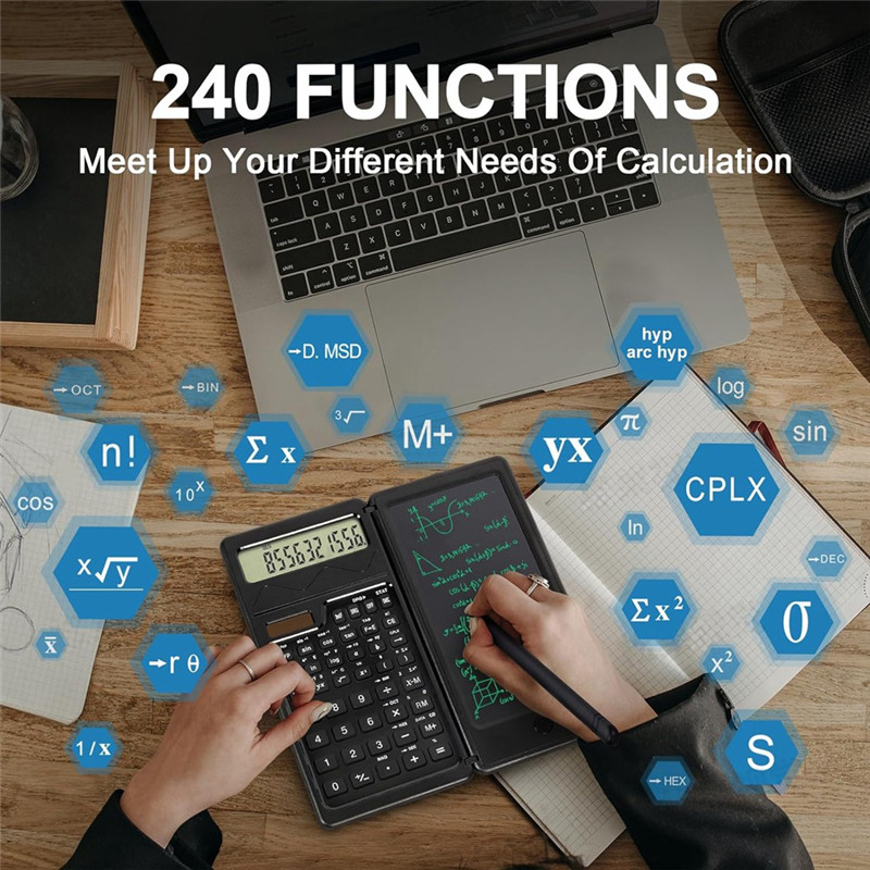 

Scientific Calculators For Students,10-Digit LED,Solar/Battery Power,Math Calculator With Notepad And Pen For School