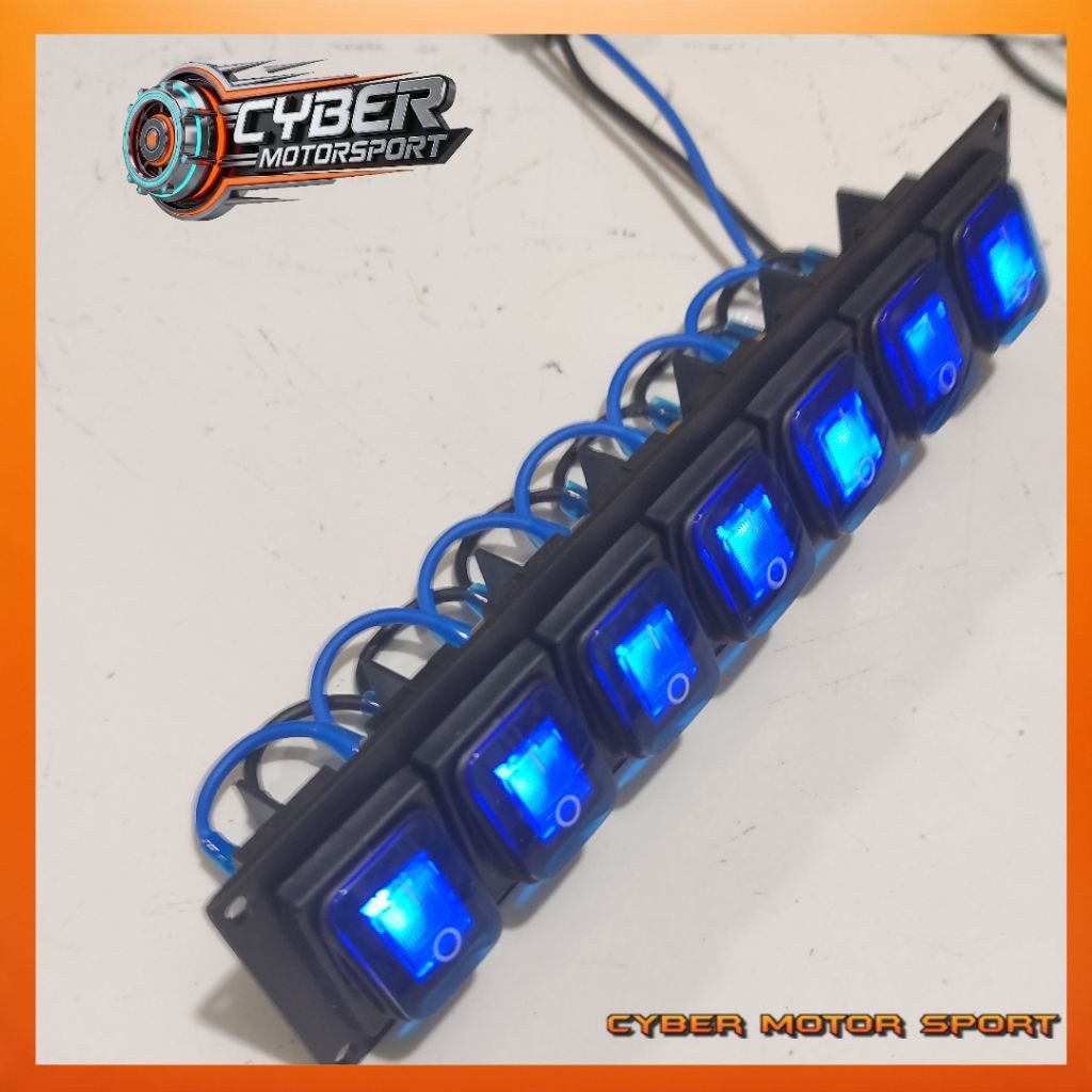 Switch panel mobil 12v 24 volt 7 saklar tombol lampu mobil offroad bus truk sedan 7 gang rocker swit