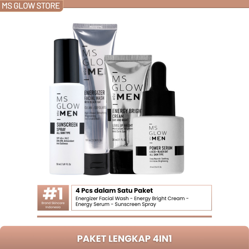 Ms Glow Men Paket Skincare Pria 4in1 Perawatan Muka Cowok Ms Glow For Men Paket Lengkap Wajah Pria