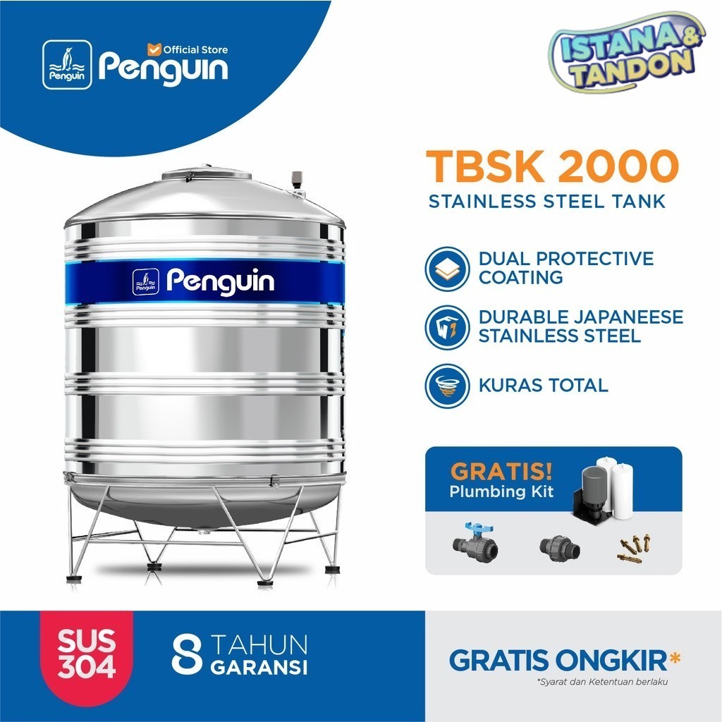 Penguin TBSK-2000 2000 Liter Toren Tandon Tangki Air Stainless Steel