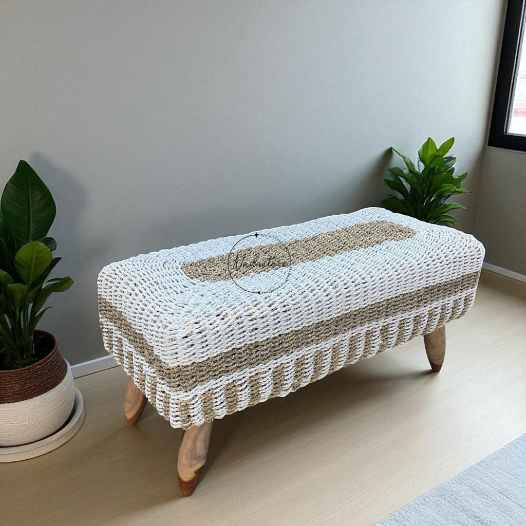 Stool Bench Seagrass / Kursi Tamu Anyaman Pandan Laut / Stool Seagrass Panjang 100 cm Muat 2 orang