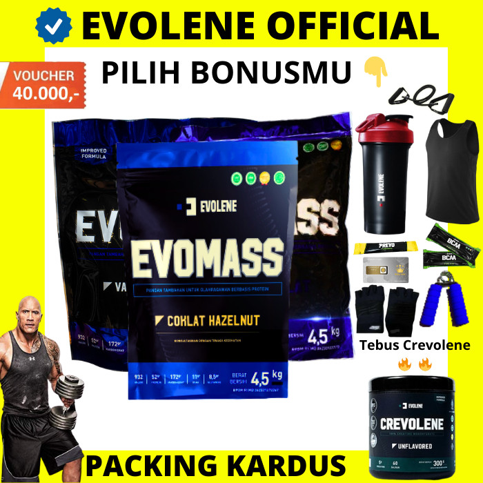 EVO MASS GAINER EVOMASS 10 LBS EVOLENE BPOM HALAL 10LBS 10LB LB 4.5 KG 4.5KG KILO GRAM 4,5 4,5KG ++ 