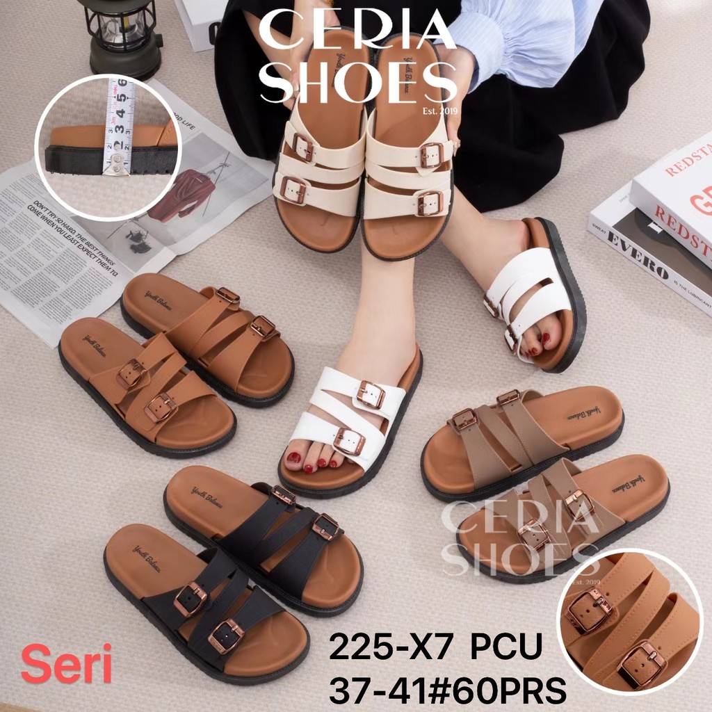 BALANCE Sandal Slop Wanita Karet Bahan Tebal Elastis Sol Anti Slip Motif Gesper Zigzag 225-X7