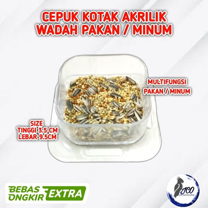 CEPUK KOTAK AKRILIK CEPUK WADAH PAKAN MINUM BURUNG WADAH PAKAN HAMSTER
