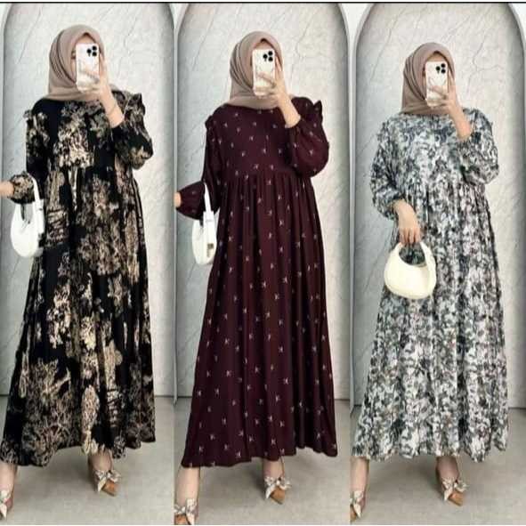 Dress Viola Motif Rayon Diamond | Gamis Wanita Motif Kain Rayon Diamond Elegan - Harga Grosir
