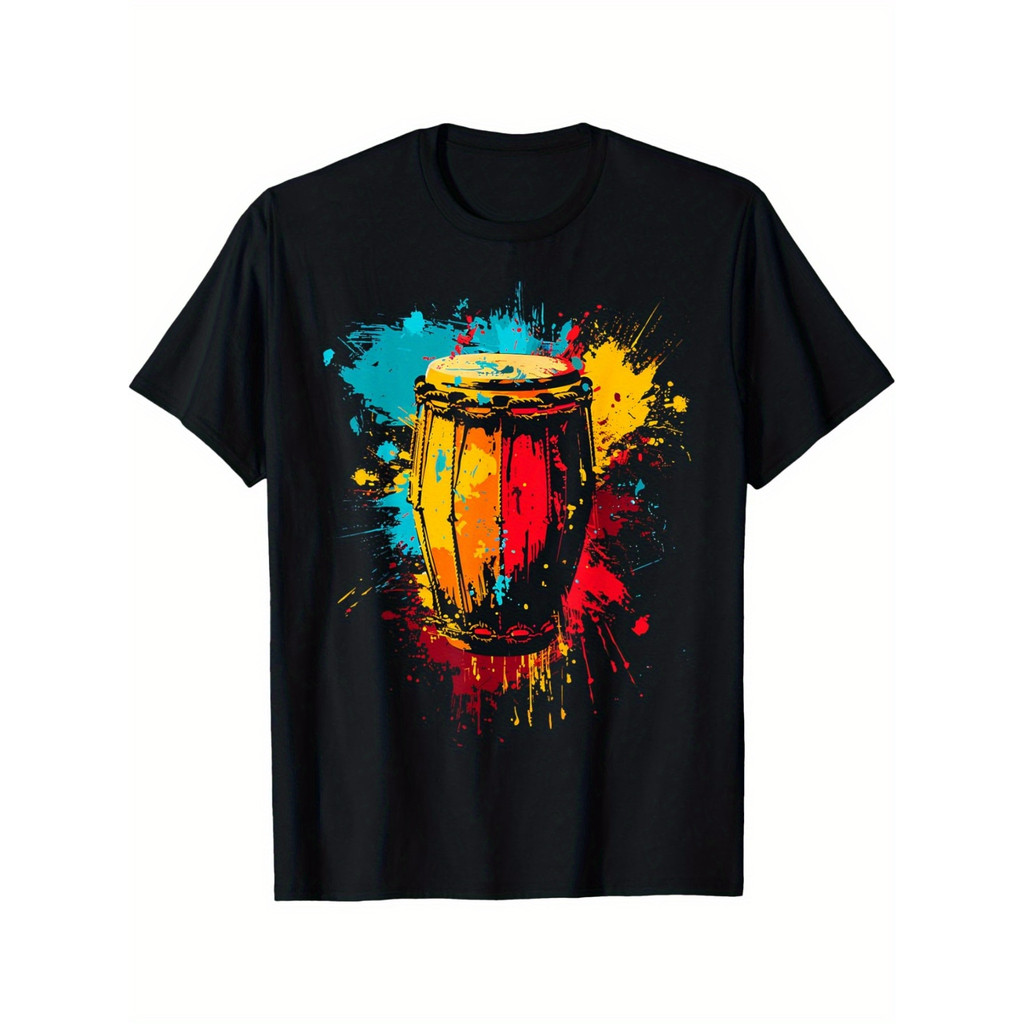 Musik Hip Hop Kaos Hitam Pria - Kaos Musik Regular Fit dengan Grafis Drum Conga Kaos yang Dapat Dicu
