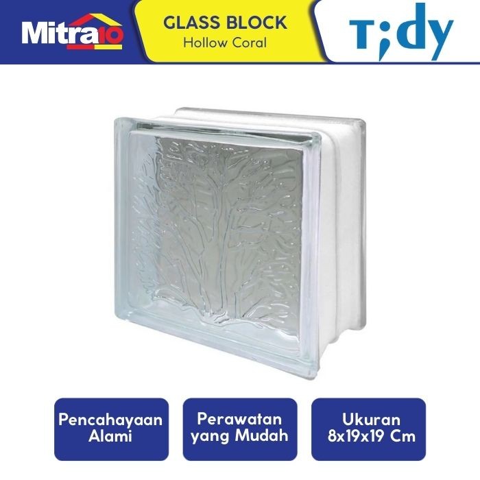 Glass Block Hollow Tidy Coral 8x19x19cm - Bata Kaca Motif Karang