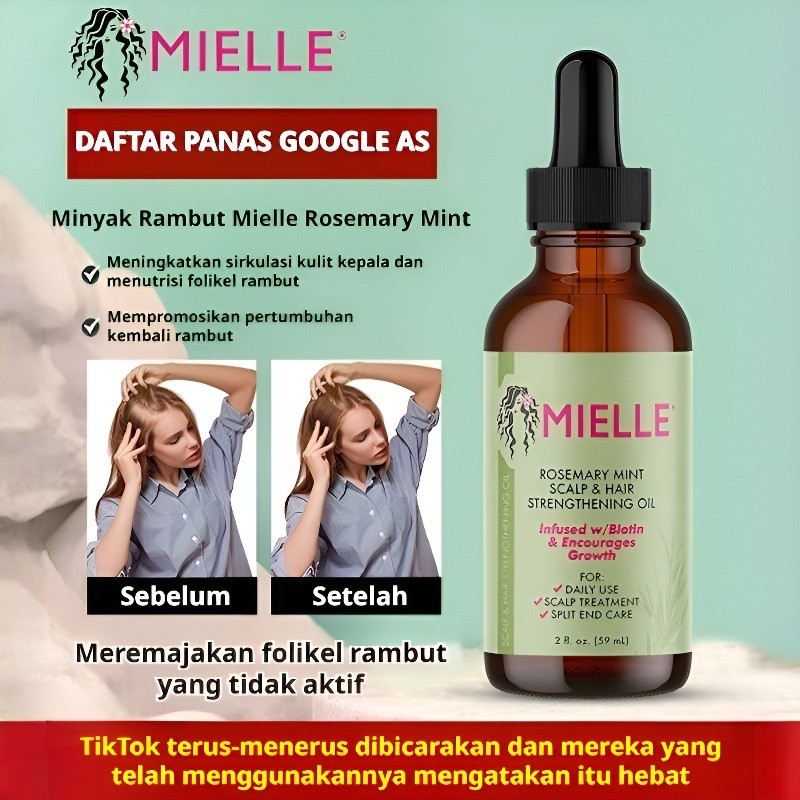 100% Asli✅【BESTSELLER USA】 Minyak Rambut Mielle Rosemary Mint 59ml | Oil Perawatan untuk Rambut Ront