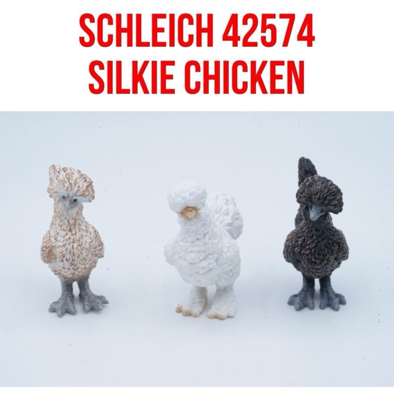 Schleich 42574 3 Pcs Silkie Chicken Ayam Silky Kapas Ayam Sutra China Gallus Gallus Domesticus Maina