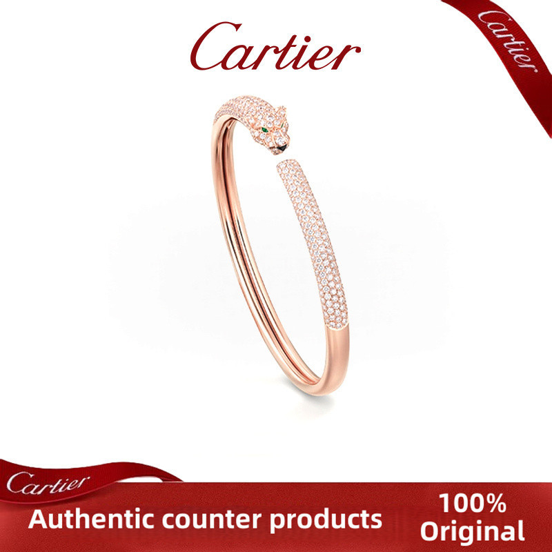 Genuine Cartier diamond Cartier Fine Edition Half Diamond Leopard Print bracelet Panthere Rose gold 