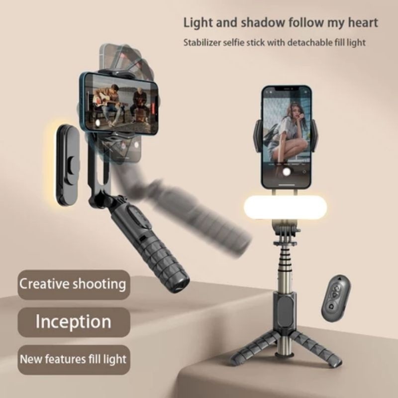 Gimbal Stabilizer HP Q09 Selfie Stick Tripod Shooter Tiga Lampu Smartphone
