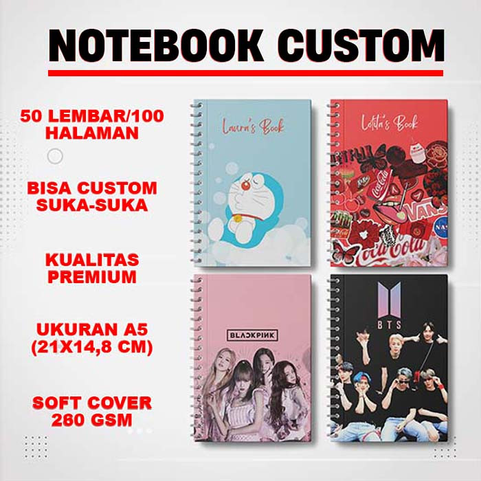 00096 Notes custom A5 | Notebook Spiral A5 | Notebook Custom | Isi 50 lembar (100 halaman)