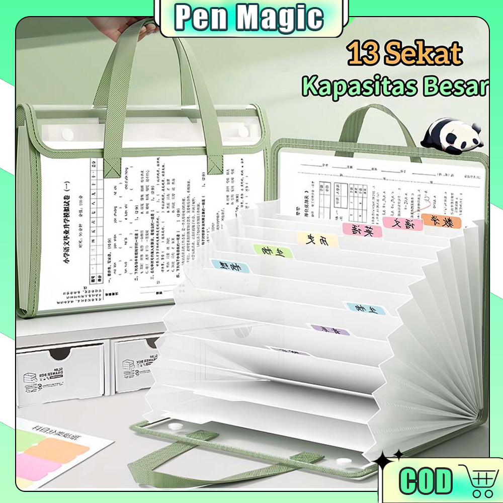[Ready] Transparan File Folder  A4 13 Sekat Document Bag / Map Dokumen Aesthetic / Expanding File Ma