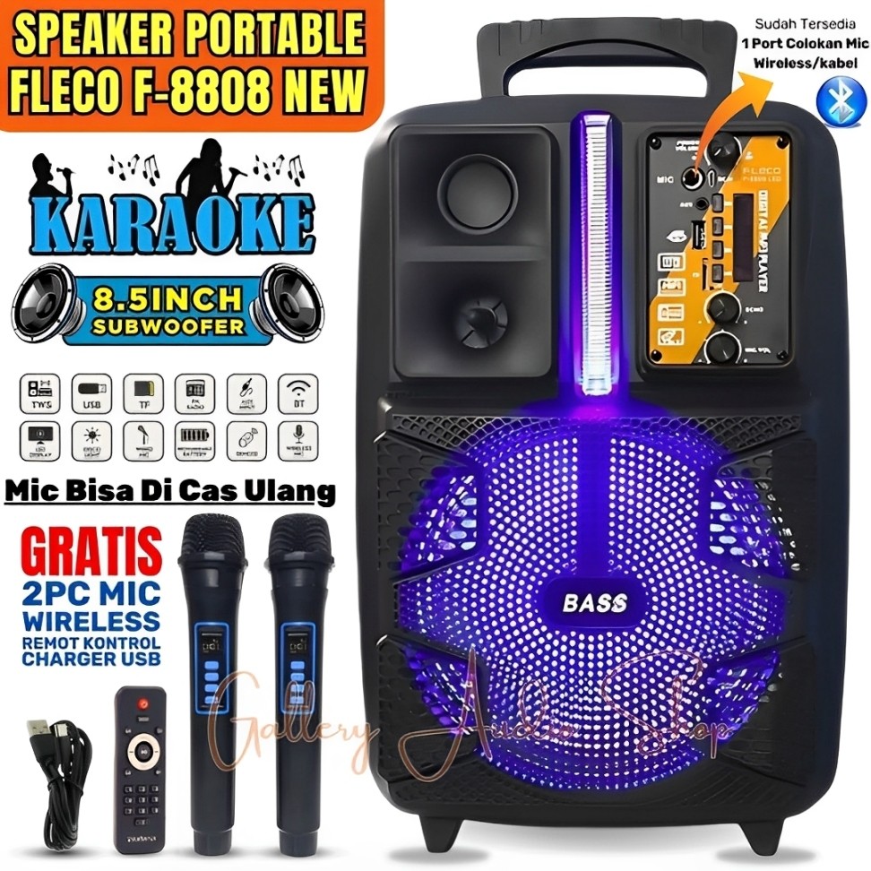 COD NEW FLECO F-8808 LED NEW Speaker Bluetooth Karaoke Extra Power Sound | Speaker Aktif Full Bass U
