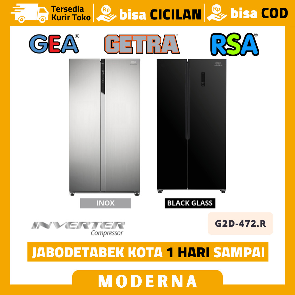 Kulkas GEA INVERTER G2D-563.R Inox Black Kulkas 2 Pintu Side By Side Original