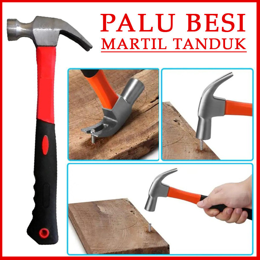 Palu Besi Martil Tanduk Gagang Fiber Cungkil Paku Alat Pertukangan
